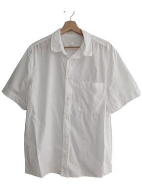 COS Men's Short Sleeve Button Up Chest Pocket 100% Cotton White Large